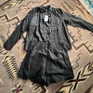 SOLD-NEW Quince Black Woven Two-Piece Shirt & Short Set